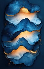 Fototapeta premium Abstract Watercolor Art Fluid Painting in Deep Navy Blue and Gold Luxury Style with White Space for Modern Decoration