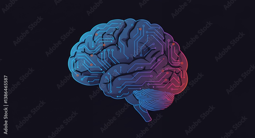 Poster artificial intelligence: neural network brain circuit board concept illustration for machine learnin