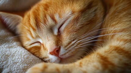 Relaxing orange tabby cat enjoys warm sunlight in a cozy indoor space at midday