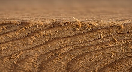 Fototapeta premium Rough natural fibrous wooden surface with visible intricate grain patterns and small splinters, concept for carpentry projects, natural product packaging and rustic design elements