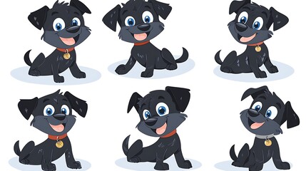 collection of  cartoon black dog more compose ,isolated on white background,clip art,hd,4k
