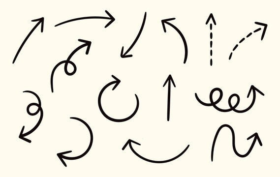 Printscribble illustration doodle arrow shape set.Hand drawn style with brush stroke.