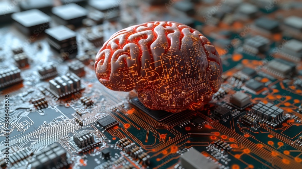 Fototapete digital brain merging with circuit board technology highlights the intersection of neuroscience and 