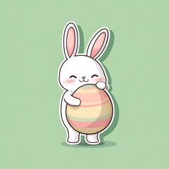 Little Bunny Hugging Big Easter Egg