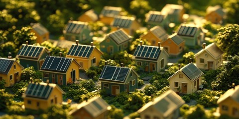 a group of small houses with solar panels 
