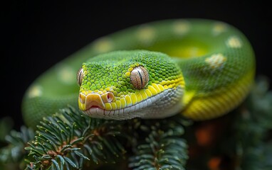 Fototapeta premium Emerald Tree Boa with Tropical Beauty.