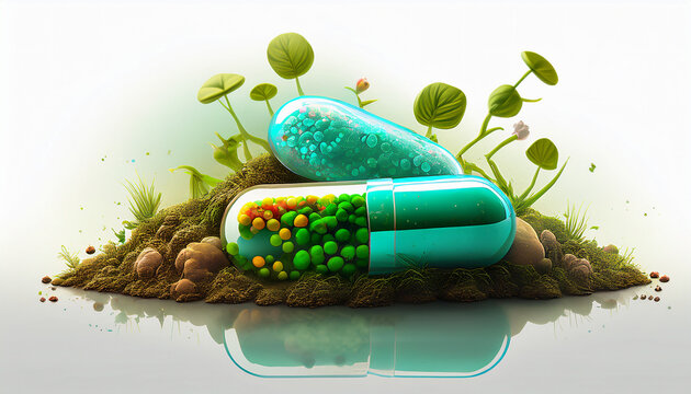 003-030-203-A probiotic pill that enhances soil microbiomes when discarded isolate with white background