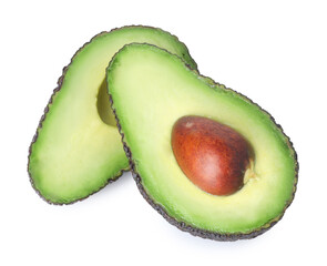 Halves of ripe avocado isolated on white