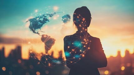 Global businesswoman contemplating the world