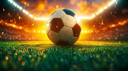 Fototapeta premium Fiery Soccer Goal Stadium Spotlight.