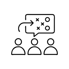 Gaming coach strategizing with team, outline icon for esports leadership