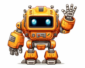 Friendly orange robot waving hello