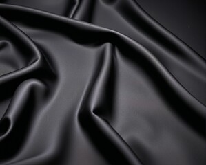 Obraz premium A close-up view of smooth, black fabric with natural folds and creases, highlighting its texture and sheen.