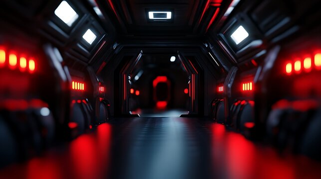 Futuristic Corridor  Red Glow Tunnel.