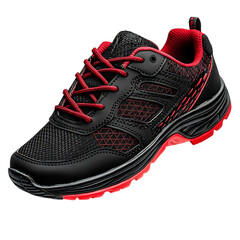 Sporty Black and Red Cross Trainers with Durable Isolated on Transparent Background