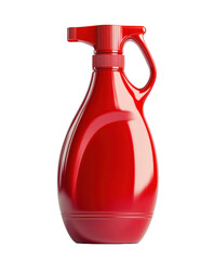 Red plastic bottle with handle on transparent background
