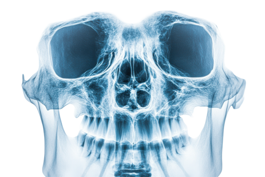Human Skull XRay Detailed Anatomy Scan, isolated on transparent background