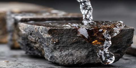 p: a time-lapse video still of liquid iron metal solidifying and transforming into a rugged