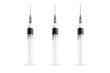 Three syringes on black background medical equipment healthcare injection vaccine isolated on transparent background