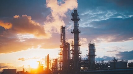 Fototapeta premium Industrial refinery complex at sunset (4)