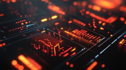 Abstract digital interface with glowing data visualizations