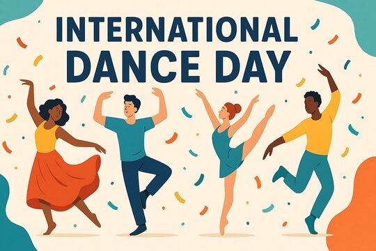 International Dance Day: An illustration of diverse dancers joyfully celebrating International Dance Day, embracing movement, and artistic expression. 