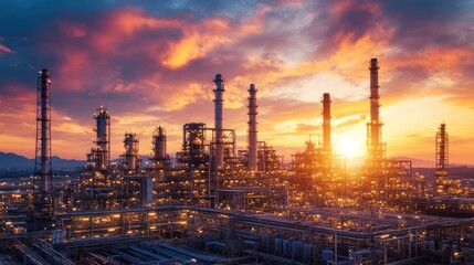 Fototapeta premium Industrial refinery complex at sunset (14)