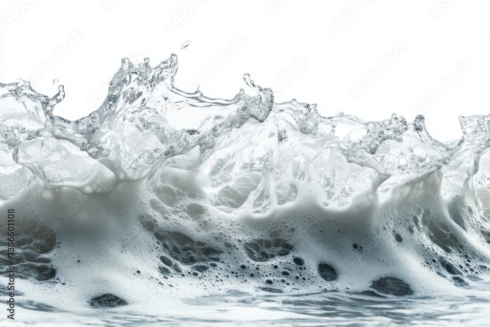 Aufkleber wave crashing on the shore creates a display of frothy water droplets and bubbles in bright daylight
