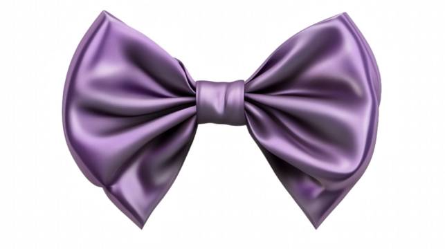 Purple satin bow with double loops on transparent background