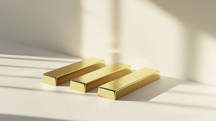 Three Gold Bars on Light Background with Soft Shadow Effects