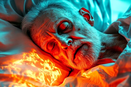 Sleep apnea - concern in old age: abstract image of mental state. Retirement problems. Elderly clinic. Metaphorical sleep apnea perceptions of a aging. Aging concerns. Aging process.