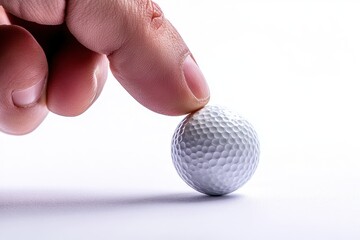 Player holding a golf ball on a textured surface in preparation for a game at a practice facility during the day