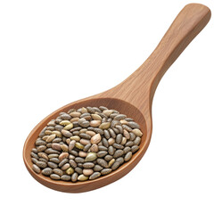 Wooden spoon filled with pine nuts on a clean surface showcasing the nut?s texture and culinary uses in cooking isolated on transparent background..