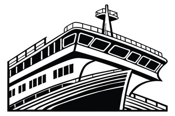 Silhouette of a tall sailing ship on the ocean at sunset with a nautical and pirate-style design