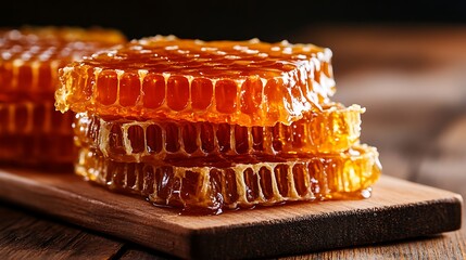 Honeycomb Stacks on Wooden Board.