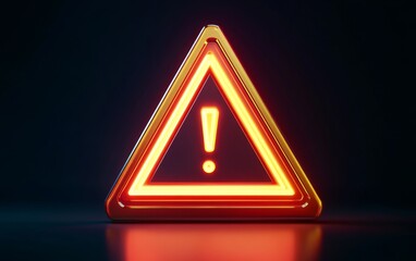Glowing Warning Triangle Sign on Dark Background