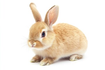 Obraz premium Cute Tan Bunny Rabbit Isolated on White Background Looking Curious