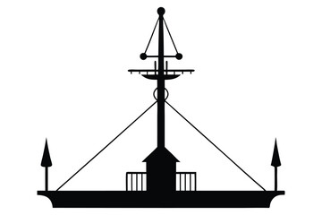 Silhouette of a tall sailing ship on the ocean at sunset with a nautical and pirate-style design