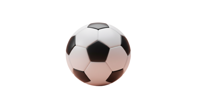 A soccer ball with black and white panels floating in a dark black and red gradient background
