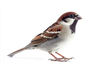 Isolated Sparrow Standing on White Background Capturing Bird Detail