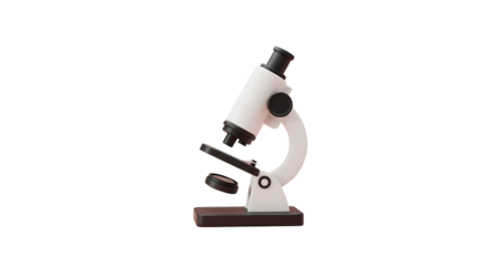 A white microscope with black accents on a dark background for scientific research and analysis