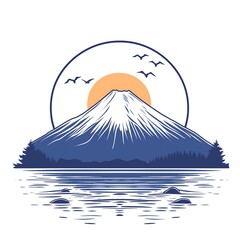 Tranquil Fuji Mountain Landscape Sunrise: Scenic Nature Artwork with Serene Reflections