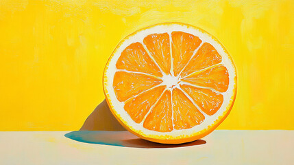 Fototapeta premium Slice of lemon placed on pastel yellow surface