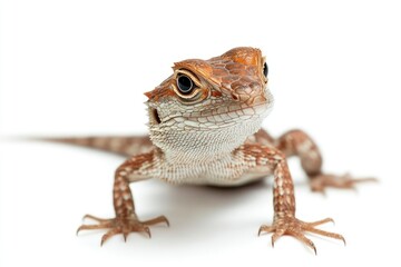 Fototapeta premium Closeup of Inland Bearded Dragon on White Background Captivating Reptile Portrait