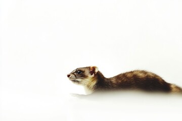 Alert Ferret Profile Against a White Background in a Studio Setting