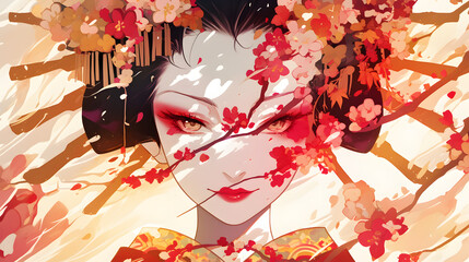 Geisha japanese character with effects