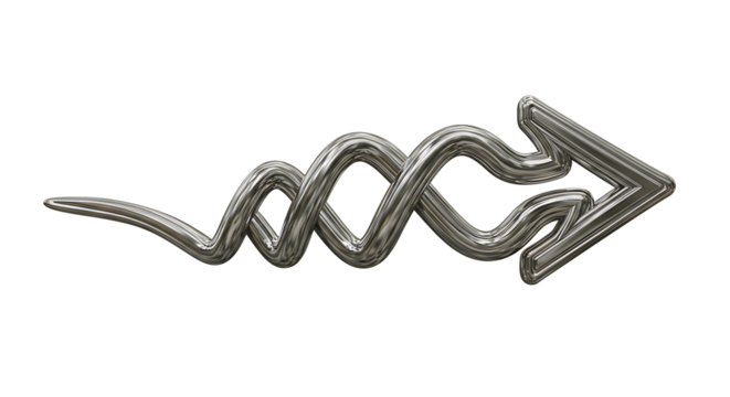 Metallic twisted line 3D shape isolated. Futuristic chrome metal spring element banner, abstract tangled curved metal spiral line frame border
