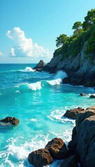 Calming oceanic atmosphere with wavy blues and soothing greens, water, wave