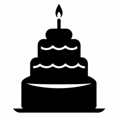 Black Birthday Cake Silhouette Vector Illustration Elegant Party Icons for Creative Projects