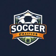 A vibrant soccer logo featuring a shield design with a soccer ball, highlighting team spirit and competitive energy.